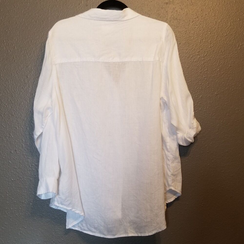 Sigrid Olsen 1x Top White 100% Linen Button Front… - image 8